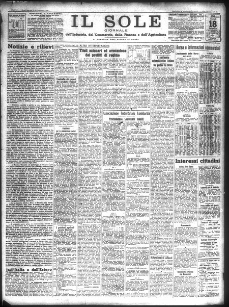 Il sole : giornale commerciale, agricolo, industriale... : organo ufficiale della Camera di commercio e industria di Milano ...