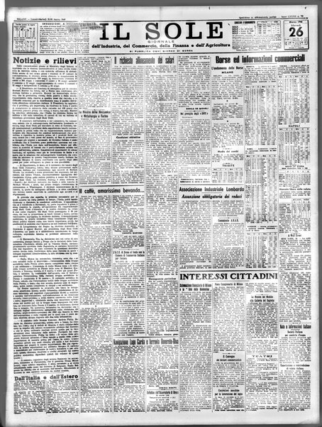 Il sole : giornale commerciale, agricolo, industriale... : organo ufficiale della Camera di commercio e industria di Milano ...