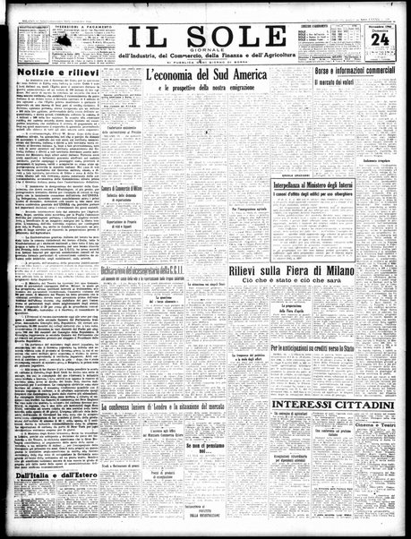 Il sole : giornale commerciale, agricolo, industriale... : organo ufficiale della Camera di commercio e industria di Milano ...