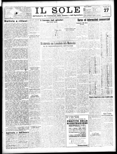 Il sole : giornale commerciale, agricolo, industriale... : organo ufficiale della Camera di commercio e industria di Milano ...