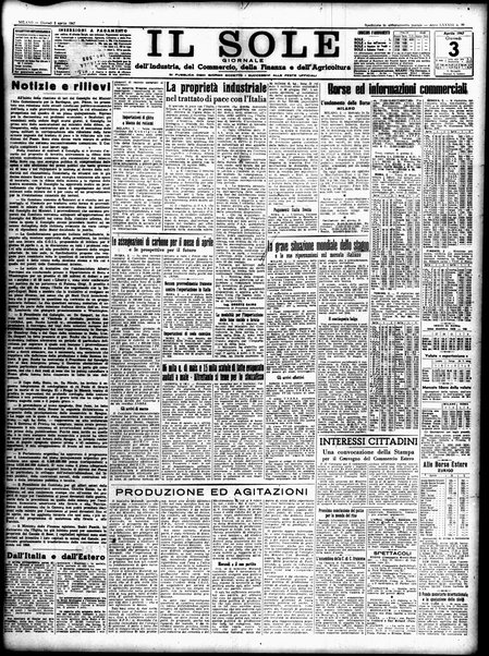 Il sole : giornale commerciale, agricolo, industriale... : organo ufficiale della Camera di commercio e industria di Milano ...