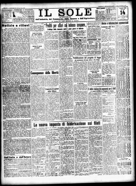 Il sole : giornale commerciale, agricolo, industriale... : organo ufficiale della Camera di commercio e industria di Milano ...