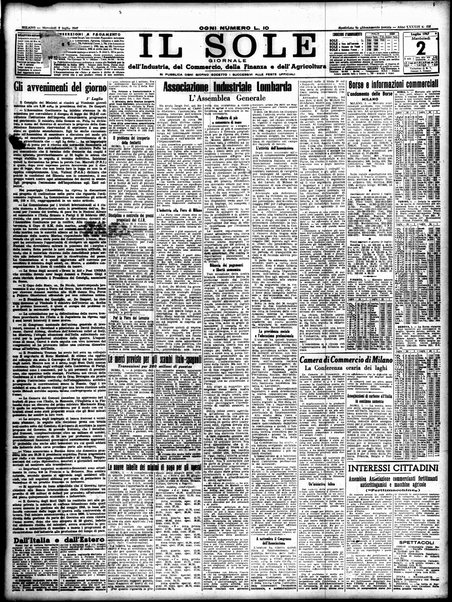 Il sole : giornale commerciale, agricolo, industriale... : organo ufficiale della Camera di commercio e industria di Milano ...