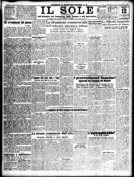 Il sole : giornale commerciale, agricolo, industriale... : organo ufficiale della Camera di commercio e industria di Milano ...