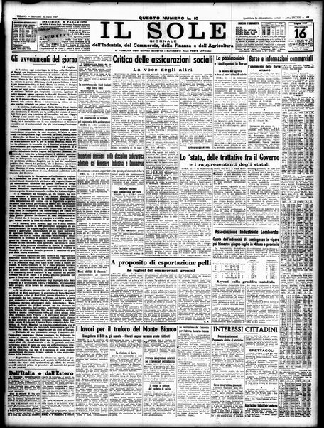 Il sole : giornale commerciale, agricolo, industriale... : organo ufficiale della Camera di commercio e industria di Milano ...