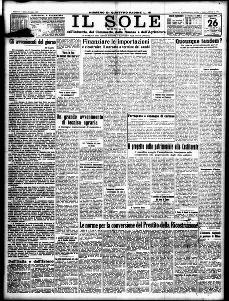 Il sole : giornale commerciale, agricolo, industriale... : organo ufficiale della Camera di commercio e industria di Milano ...