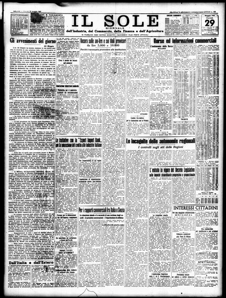 Il sole : giornale commerciale, agricolo, industriale... : organo ufficiale della Camera di commercio e industria di Milano ...
