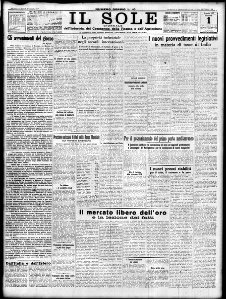 Il sole : giornale commerciale, agricolo, industriale... : organo ufficiale della Camera di commercio e industria di Milano ...
