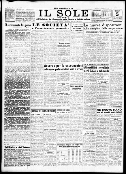 Il sole : giornale commerciale, agricolo, industriale... : organo ufficiale della Camera di commercio e industria di Milano ...