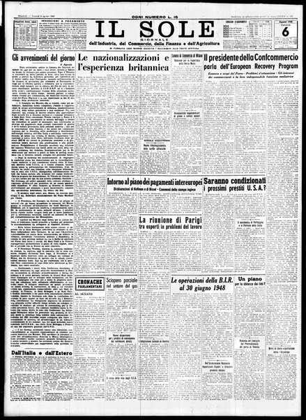 Il sole : giornale commerciale, agricolo, industriale... : organo ufficiale della Camera di commercio e industria di Milano ...