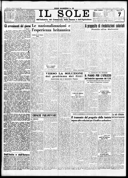 Il sole : giornale commerciale, agricolo, industriale... : organo ufficiale della Camera di commercio e industria di Milano ...