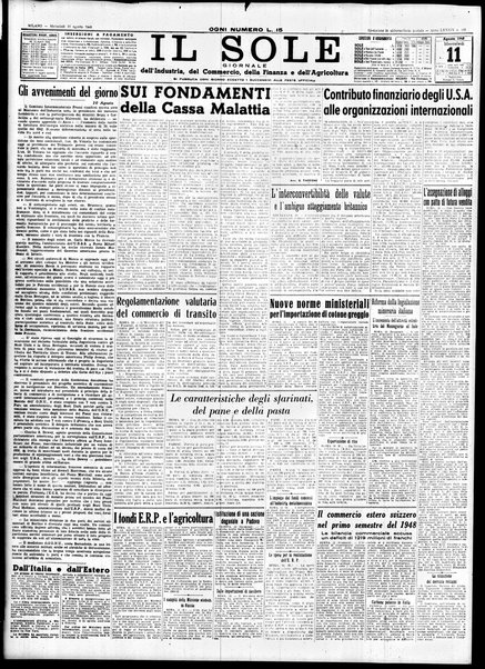 Il sole : giornale commerciale, agricolo, industriale... : organo ufficiale della Camera di commercio e industria di Milano ...