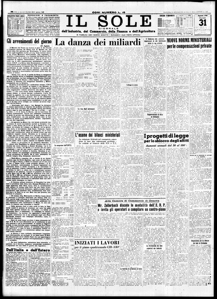 Il sole : giornale commerciale, agricolo, industriale... : organo ufficiale della Camera di commercio e industria di Milano ...