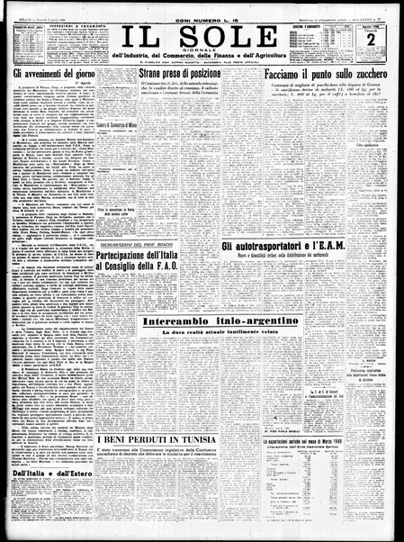 Il sole : giornale commerciale, agricolo, industriale... : organo ufficiale della Camera di commercio e industria di Milano ...