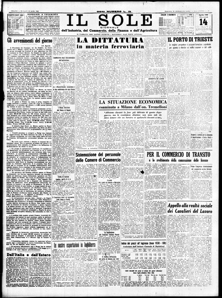 Il sole : giornale commerciale, agricolo, industriale... : organo ufficiale della Camera di commercio e industria di Milano ...