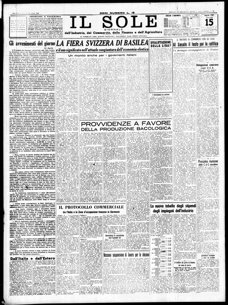 Il sole : giornale commerciale, agricolo, industriale... : organo ufficiale della Camera di commercio e industria di Milano ...