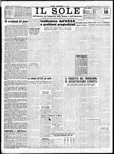 Il sole : giornale commerciale, agricolo, industriale... : organo ufficiale della Camera di commercio e industria di Milano ...