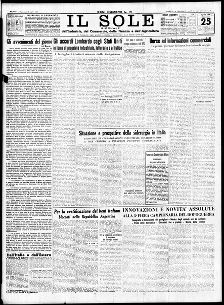 Il sole : giornale commerciale, agricolo, industriale... : organo ufficiale della Camera di commercio e industria di Milano ...