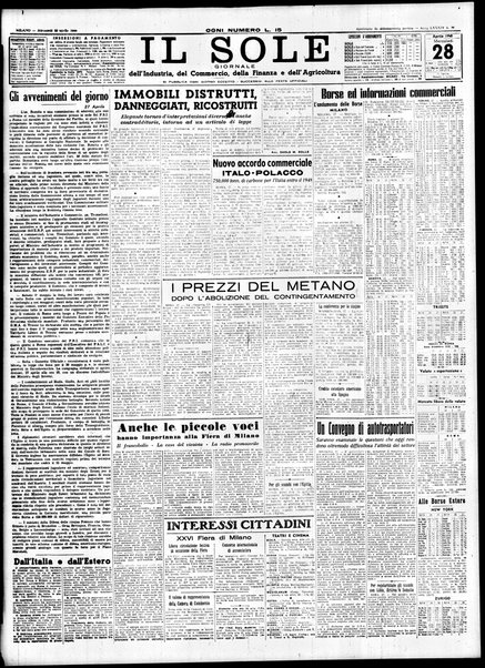 Il sole : giornale commerciale, agricolo, industriale... : organo ufficiale della Camera di commercio e industria di Milano ...
