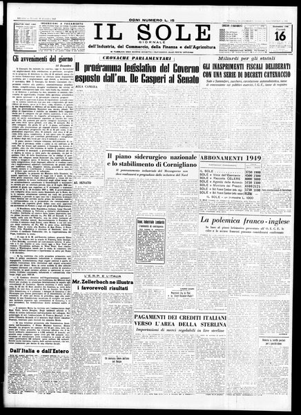 Il sole : giornale commerciale, agricolo, industriale... : organo ufficiale della Camera di commercio e industria di Milano ...