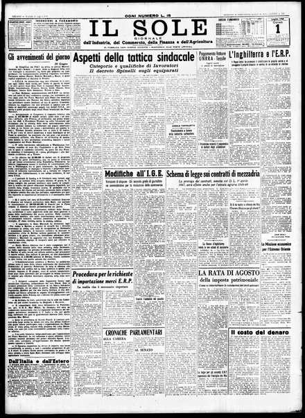 Il sole : giornale commerciale, agricolo, industriale... : organo ufficiale della Camera di commercio e industria di Milano ...