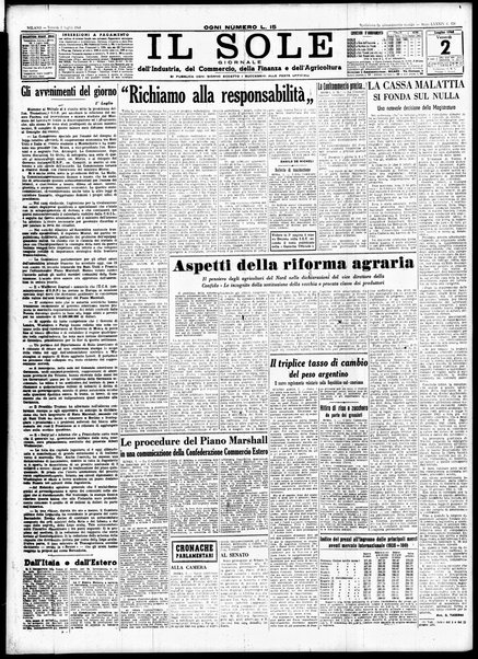 Il sole : giornale commerciale, agricolo, industriale... : organo ufficiale della Camera di commercio e industria di Milano ...