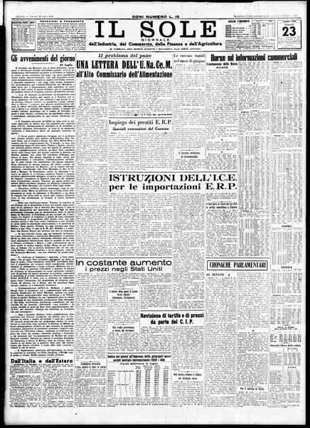 Il sole : giornale commerciale, agricolo, industriale... : organo ufficiale della Camera di commercio e industria di Milano ...