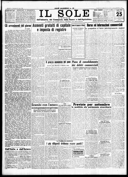 Il sole : giornale commerciale, agricolo, industriale... : organo ufficiale della Camera di commercio e industria di Milano ...