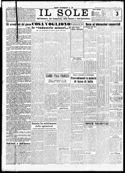 Il sole : giornale commerciale, agricolo, industriale... : organo ufficiale della Camera di commercio e industria di Milano ...
