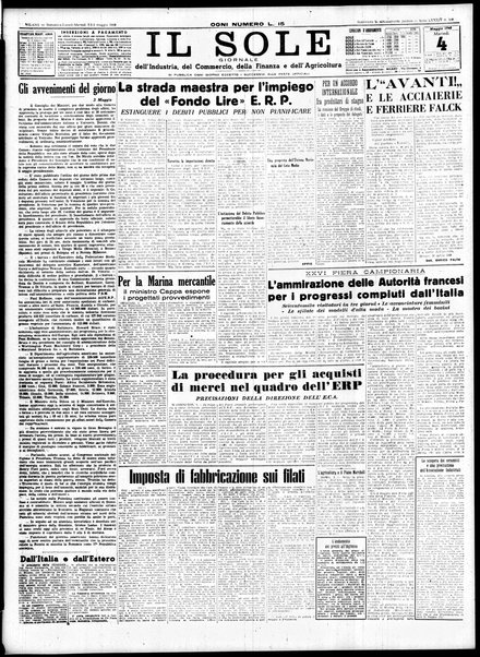 Il sole : giornale commerciale, agricolo, industriale... : organo ufficiale della Camera di commercio e industria di Milano ...