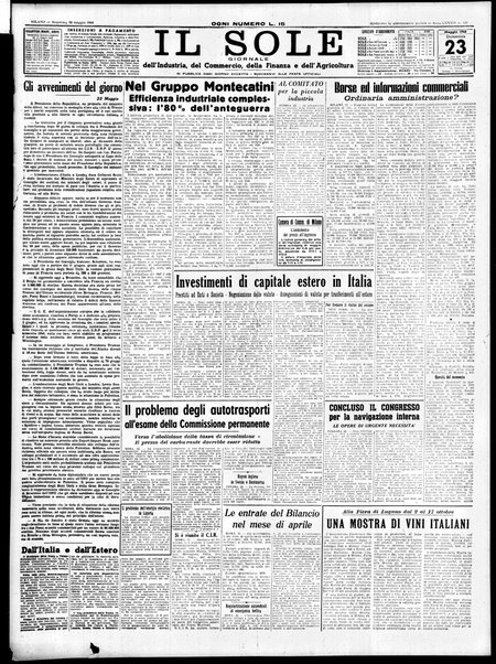 Il sole : giornale commerciale, agricolo, industriale... : organo ufficiale della Camera di commercio e industria di Milano ...