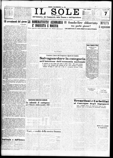 Il sole : giornale commerciale, agricolo, industriale... : organo ufficiale della Camera di commercio e industria di Milano ...