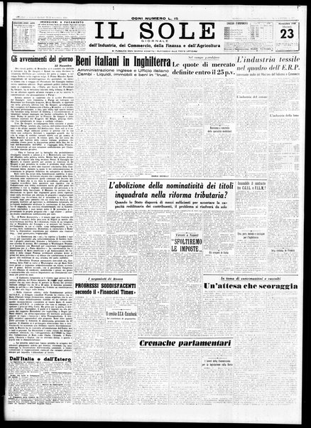 Il sole : giornale commerciale, agricolo, industriale... : organo ufficiale della Camera di commercio e industria di Milano ...