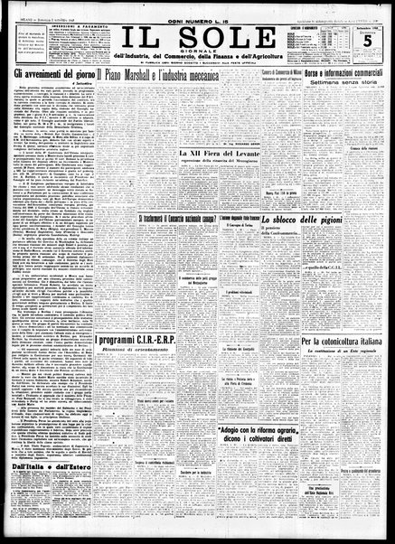 Il sole : giornale commerciale, agricolo, industriale... : organo ufficiale della Camera di commercio e industria di Milano ...