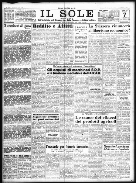 Il sole : giornale commerciale, agricolo, industriale... : organo ufficiale della Camera di commercio e industria di Milano ...