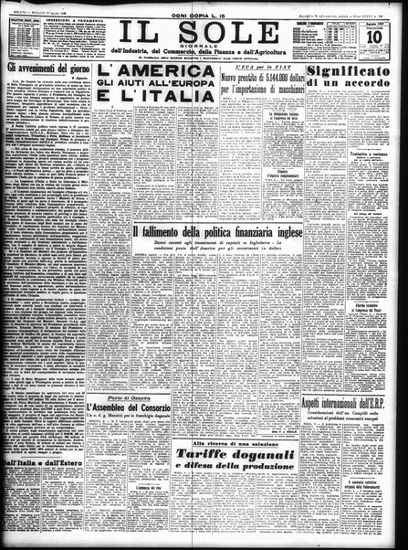 Il sole : giornale commerciale, agricolo, industriale... : organo ufficiale della Camera di commercio e industria di Milano ...