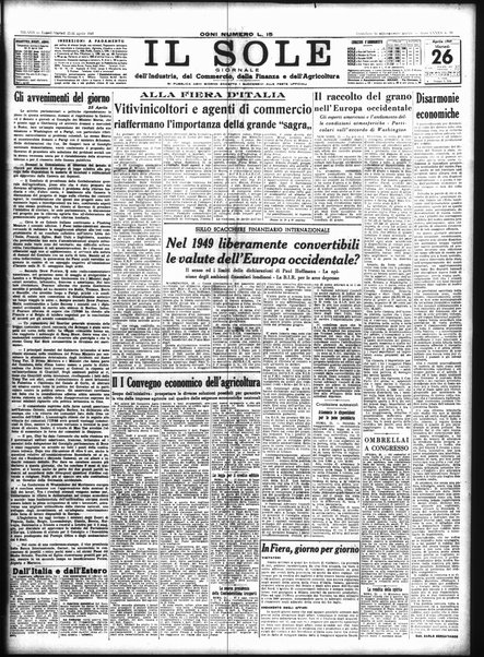 Il sole : giornale commerciale, agricolo, industriale... : organo ufficiale della Camera di commercio e industria di Milano ...