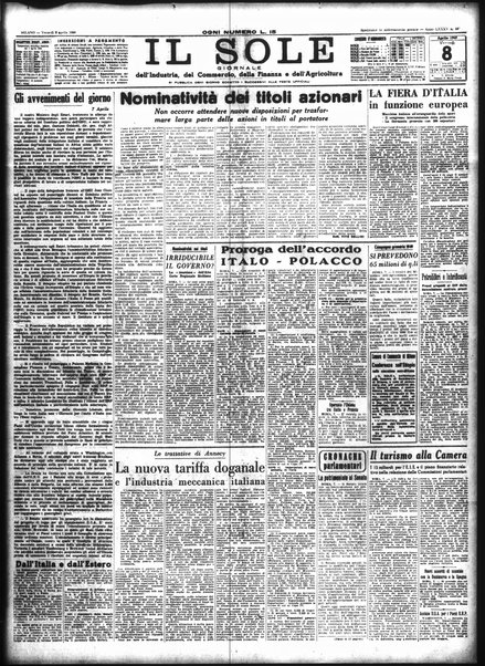 Il sole : giornale commerciale, agricolo, industriale... : organo ufficiale della Camera di commercio e industria di Milano ...