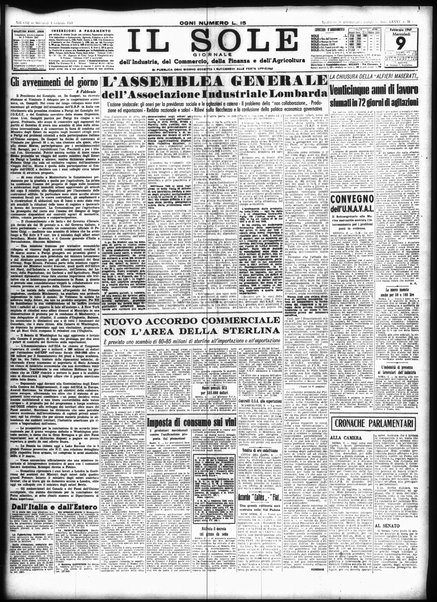 Il sole : giornale commerciale, agricolo, industriale... : organo ufficiale della Camera di commercio e industria di Milano ...