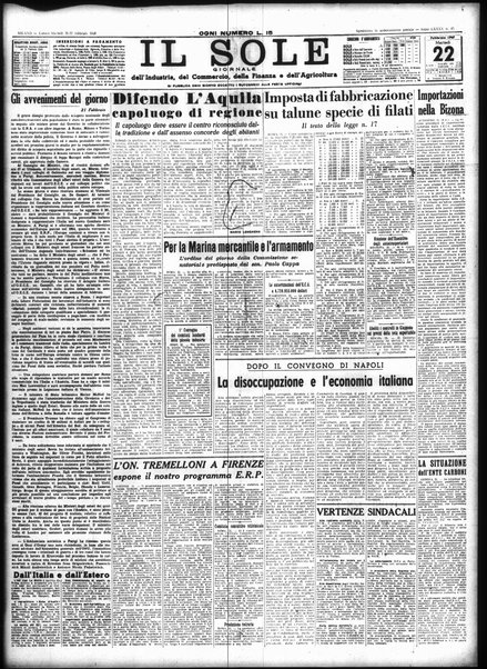 Il sole : giornale commerciale, agricolo, industriale... : organo ufficiale della Camera di commercio e industria di Milano ...