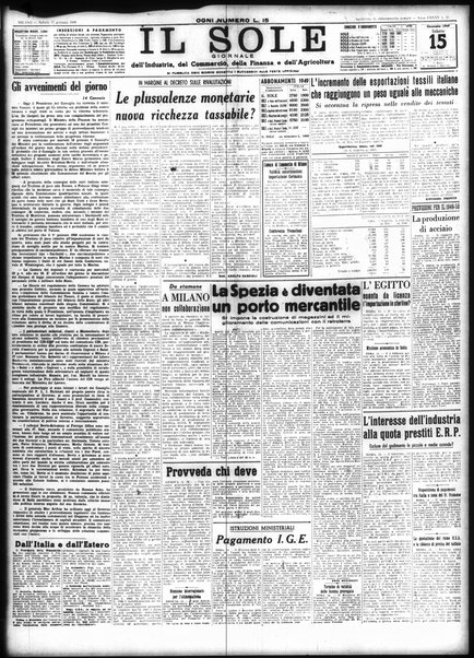 Il sole : giornale commerciale, agricolo, industriale... : organo ufficiale della Camera di commercio e industria di Milano ...