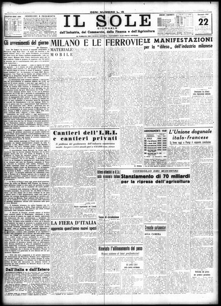 Il sole : giornale commerciale, agricolo, industriale... : organo ufficiale della Camera di commercio e industria di Milano ...