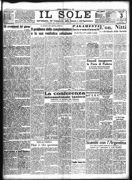 Il sole : giornale commerciale, agricolo, industriale... : organo ufficiale della Camera di commercio e industria di Milano ...