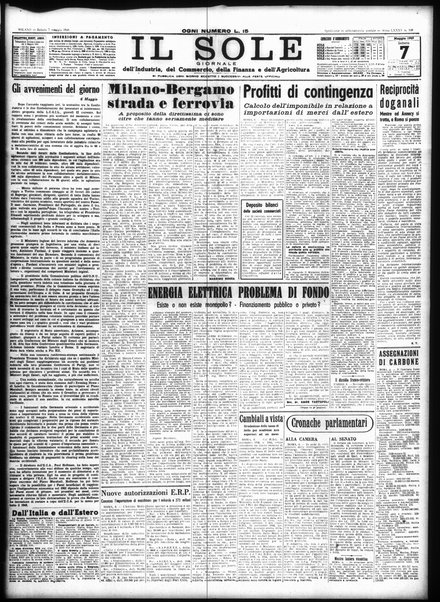 Il sole : giornale commerciale, agricolo, industriale... : organo ufficiale della Camera di commercio e industria di Milano ...