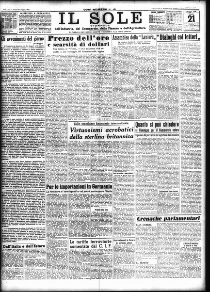 Il sole : giornale commerciale, agricolo, industriale... : organo ufficiale della Camera di commercio e industria di Milano ...