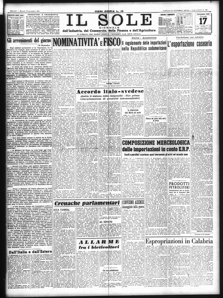 Il sole : giornale commerciale, agricolo, industriale... : organo ufficiale della Camera di commercio e industria di Milano ...