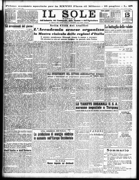 Il sole : giornale commerciale, agricolo, industriale... : organo ufficiale della Camera di commercio e industria di Milano ...