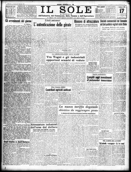 Il sole : giornale commerciale, agricolo, industriale... : organo ufficiale della Camera di commercio e industria di Milano ...