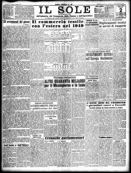 Il sole : giornale commerciale, agricolo, industriale... : organo ufficiale della Camera di commercio e industria di Milano ...