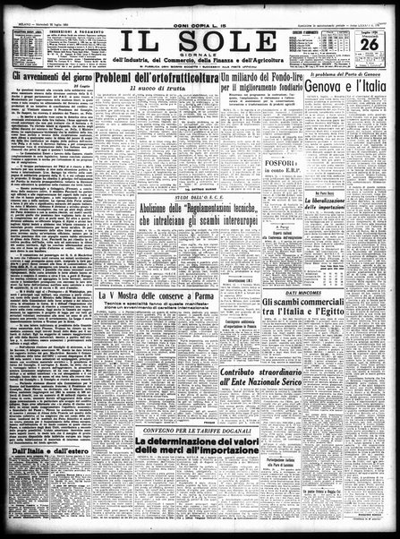 Il sole : giornale commerciale, agricolo, industriale... : organo ufficiale della Camera di commercio e industria di Milano ...